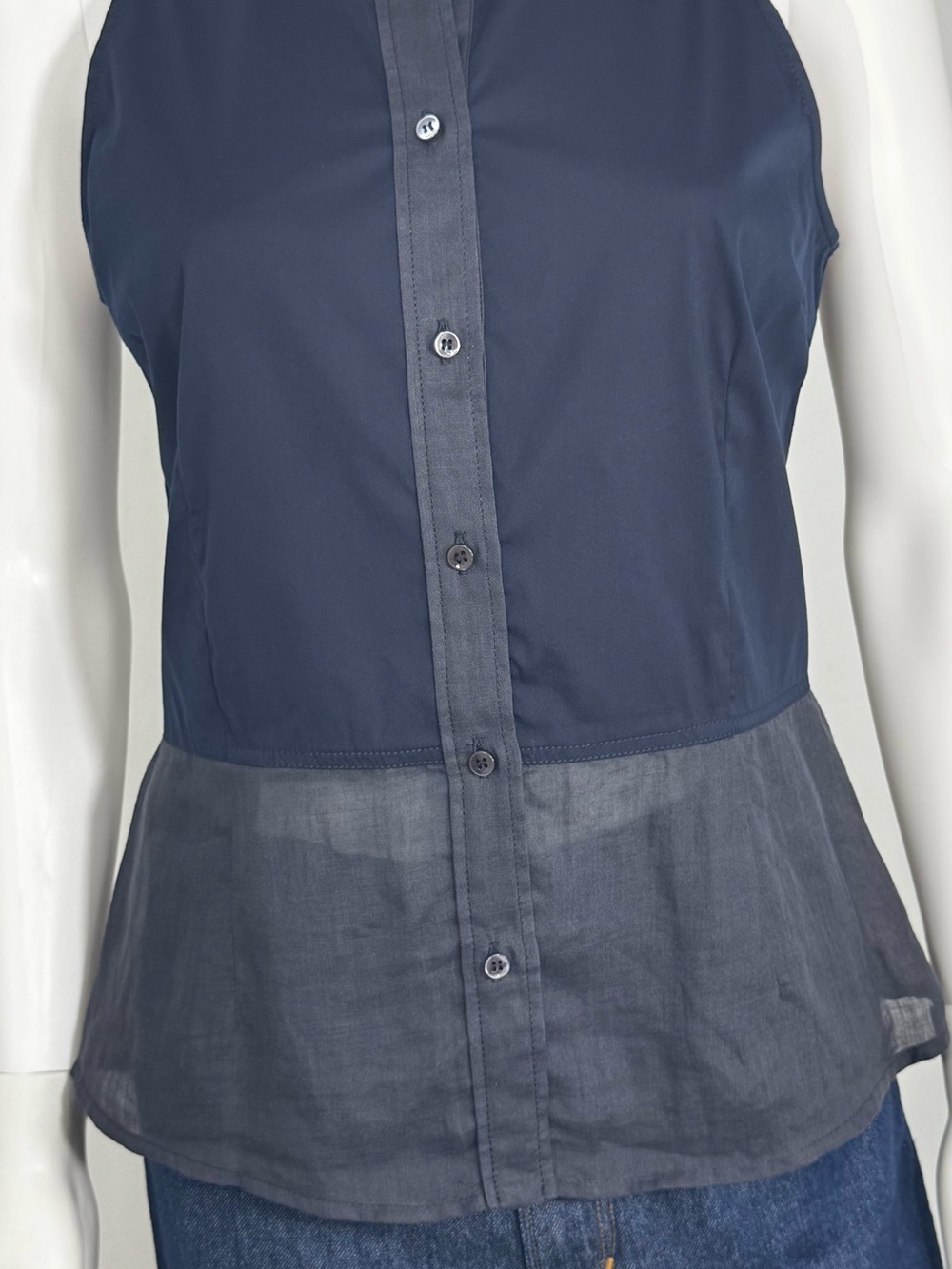 Pristine Brunello Cucinelli Sleeveless Mixed-Media Peplum Shirt - Size L (US) - Picture 6 of 16